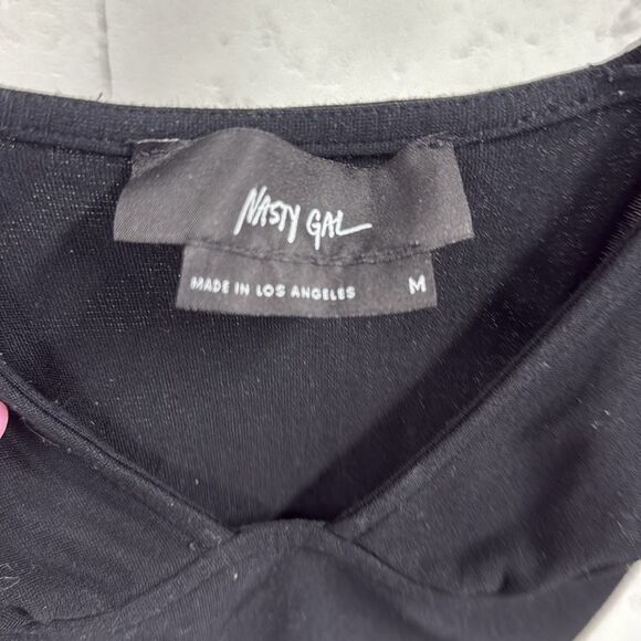 Nasty Gal Black V Neck Bodysuit - Medium Simple Low Cut Black One Piece Cotton - Picture 4 of 5